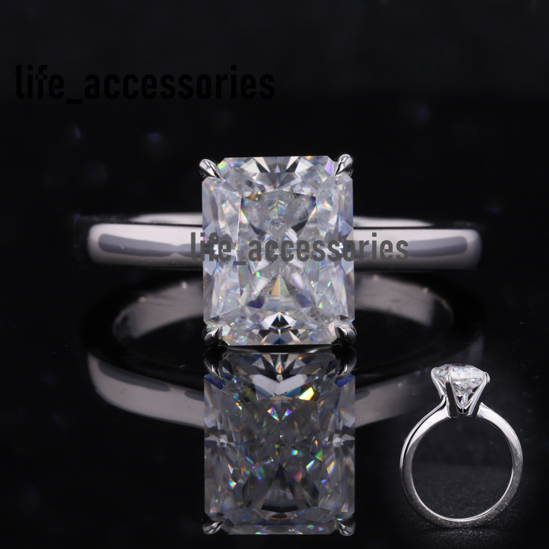Best Quality Radiant Crushed Iced Moissanite Engagement 925 Silver Rings Jewelry