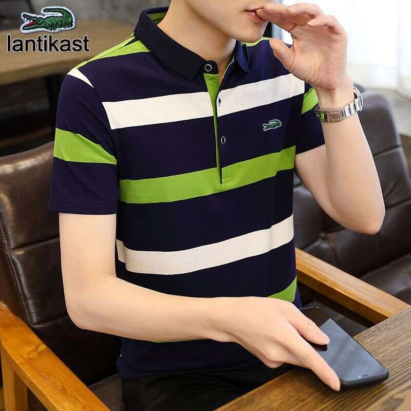 Noble Crocodile Polo Shirt Short Sleeve designer hoodie Summer Striped T-Shirt Pure Cotton Turn-Down Collar Loose Fit Extra Large Men's Tee