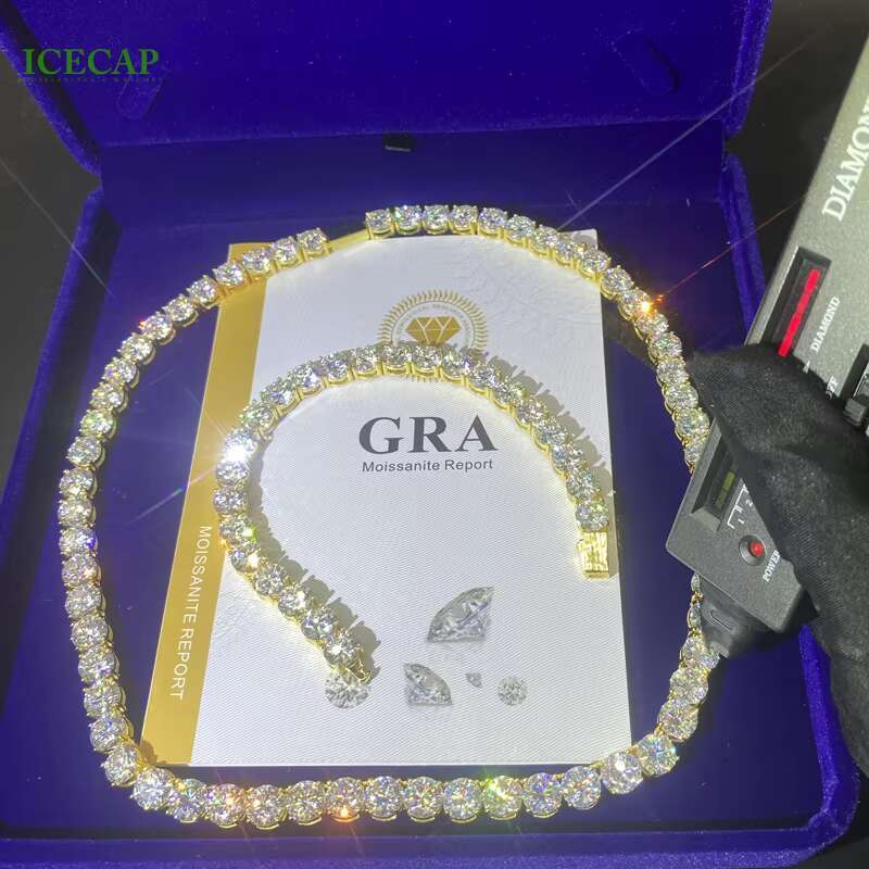 Wholesale Ice Out MOissanite Tennis Chian 8mm 6mm Tennis Chain Bracelet VVS Moissanite 18k Gold Plated Sterling Silver Necklace