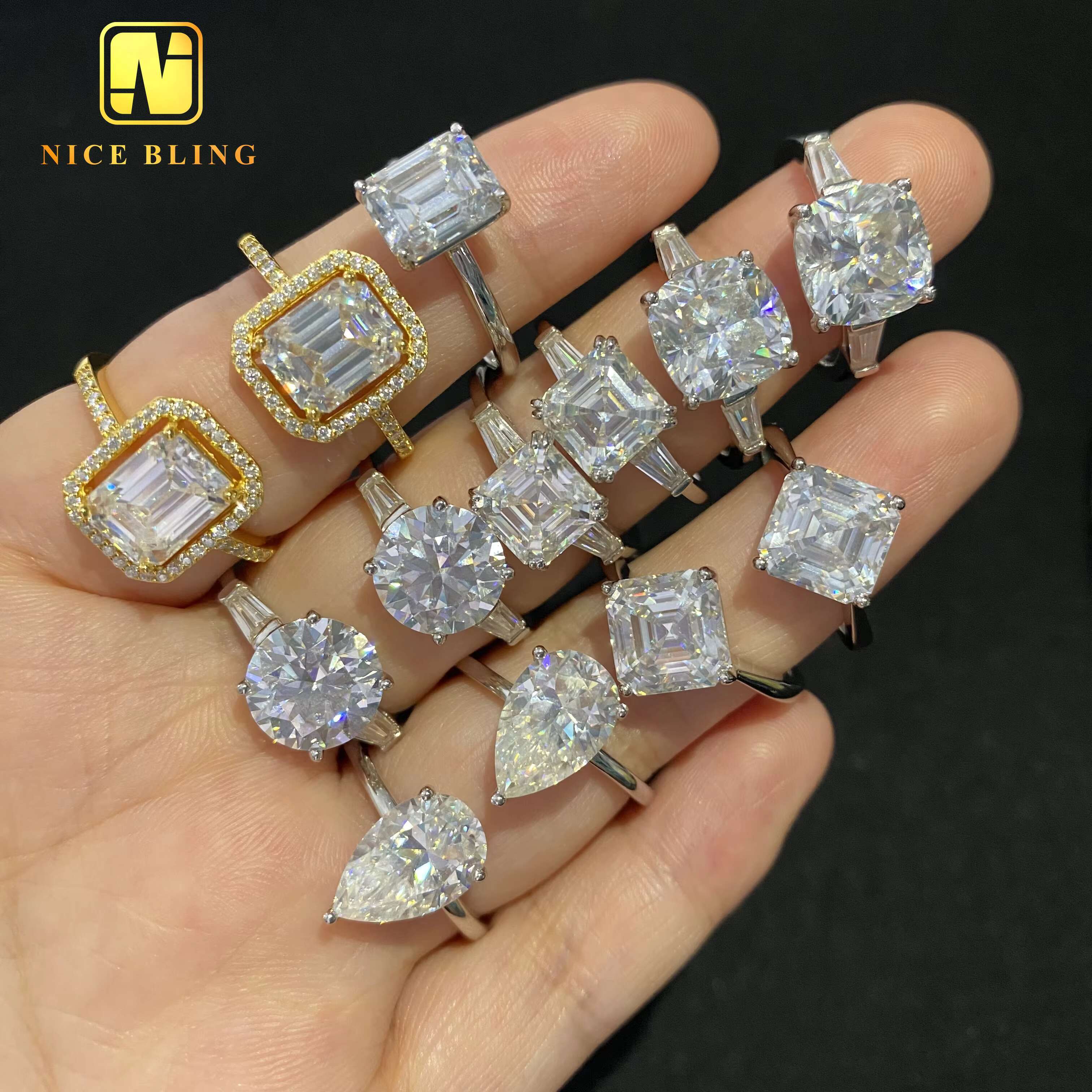 47 Styles Optional Different Cut Iced Out Wedding Ring VVS Moissanite 925 Silver Rings Diamond Jewelry Engagement Ring for Women