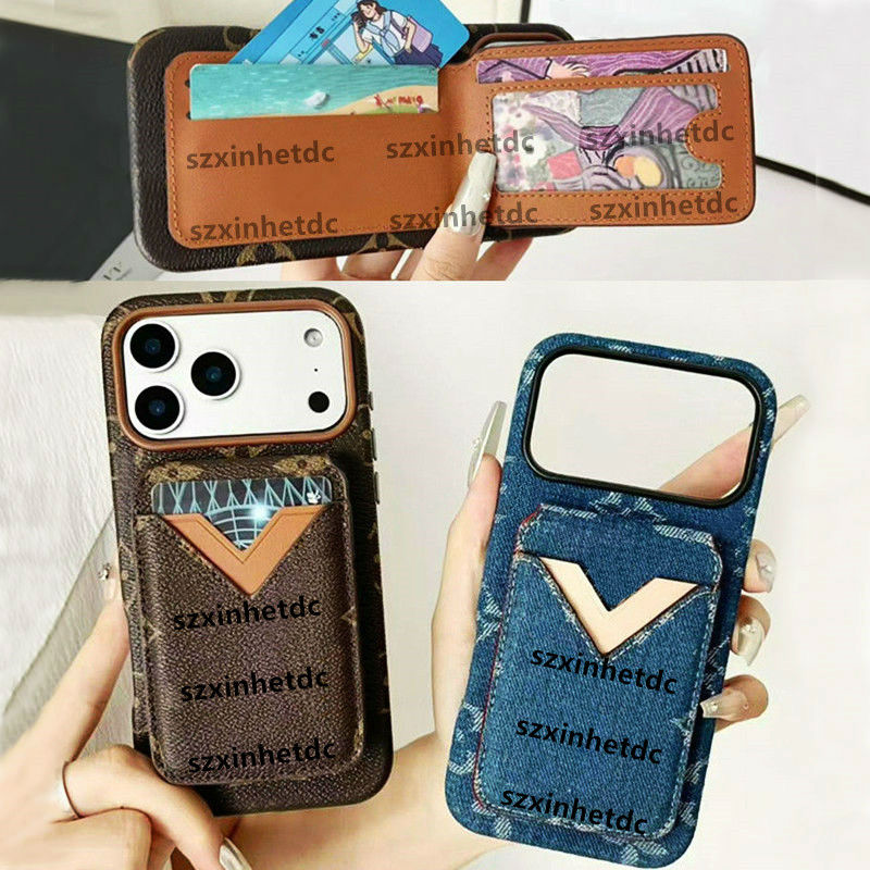 Phone Case Designer denim iPhone Case Luxury Wallet Card Holder for Apple iPhone 17 Pro Max 16 Plus 15 14 13 12 ProMax Fashion Leather Pocket Cases iPhone17 Case Cover