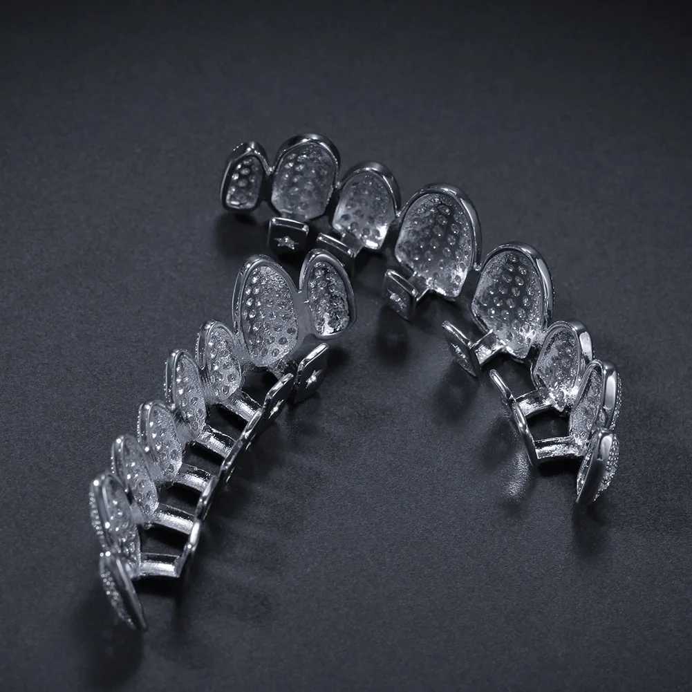 New CZ Bling Teeth Grilz Top Bootom Dental Mouth Punk Tooth Hat Role Playing Party Teeth Rap Singer Hip Hop Jewelry TG018XJ250412