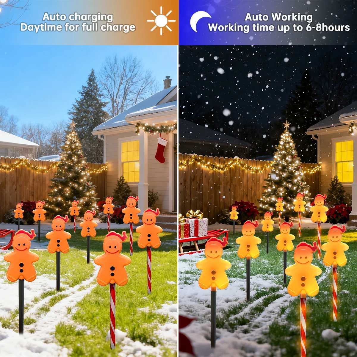5Pcs/Set Gingerbread Man Garden Stake Light Outdoor Waterproof Lamp With 8 Modes Solar Powered For Home Yard Christmas Decor M251113