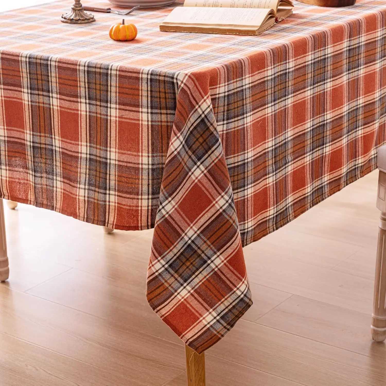 Christmas Autumn square checkered rectangular tablecloth Halloween and Thanksgiving orange-red restaurant and kitchen themed party daily Y251113