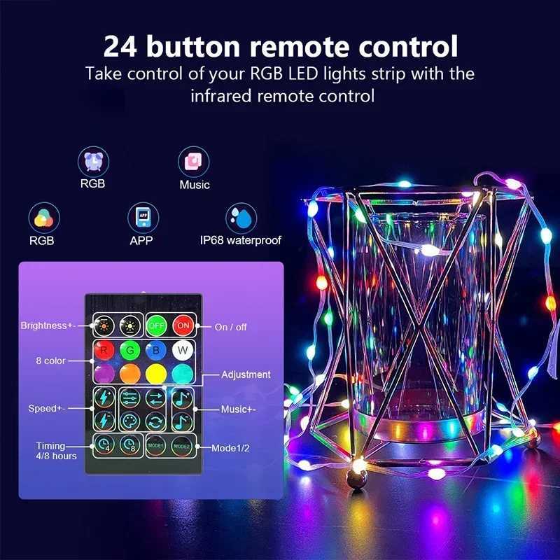 2-30M RGBIC String Lights Smart APP Control DIY Custom WS2812B Waterproof Festoon for Christmas Tree Room Curtain Decor Garland W251112