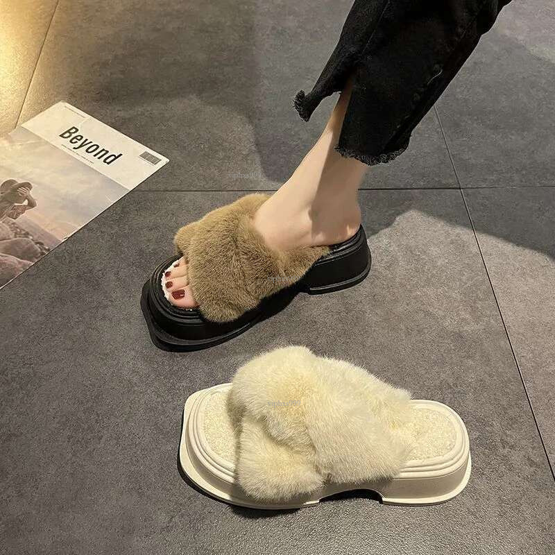 New Free Shipping Designer Shoes Internet Celebrity Beige Hairy For Women's Outdoor Wear In Autumn And Winter 2025 Thick Soled Fairy Style Shoes 