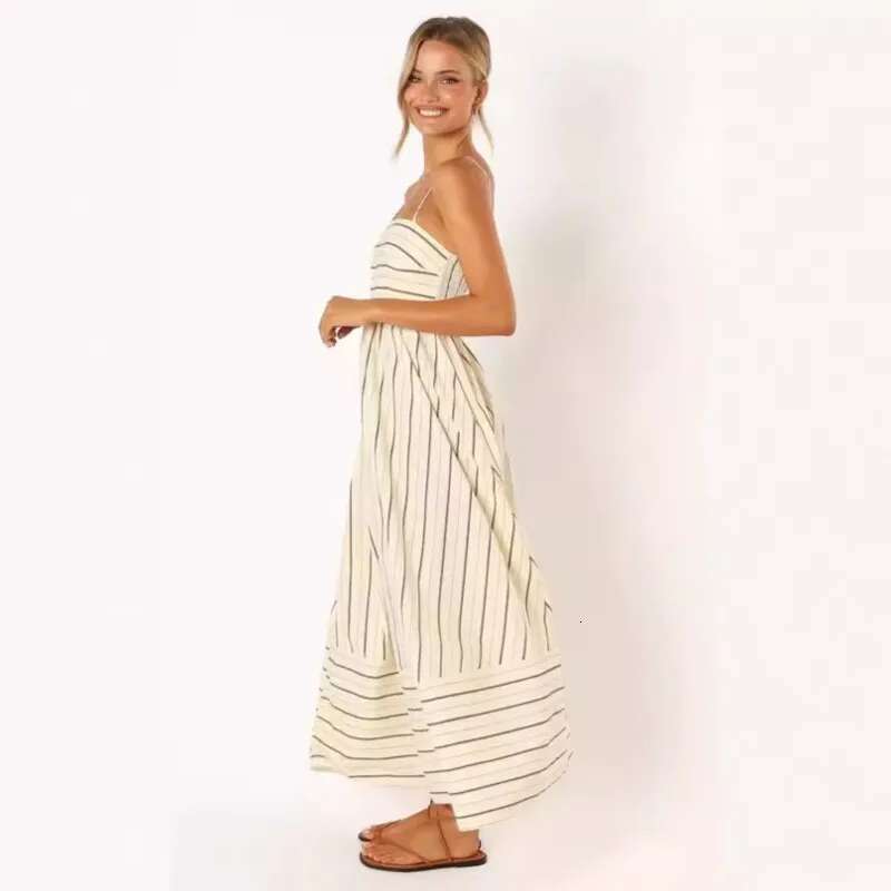 Spring And Summer Striped Camisole Backless Large New Style Women's Collarless Sleeveless Oversized Swing Dress 2024