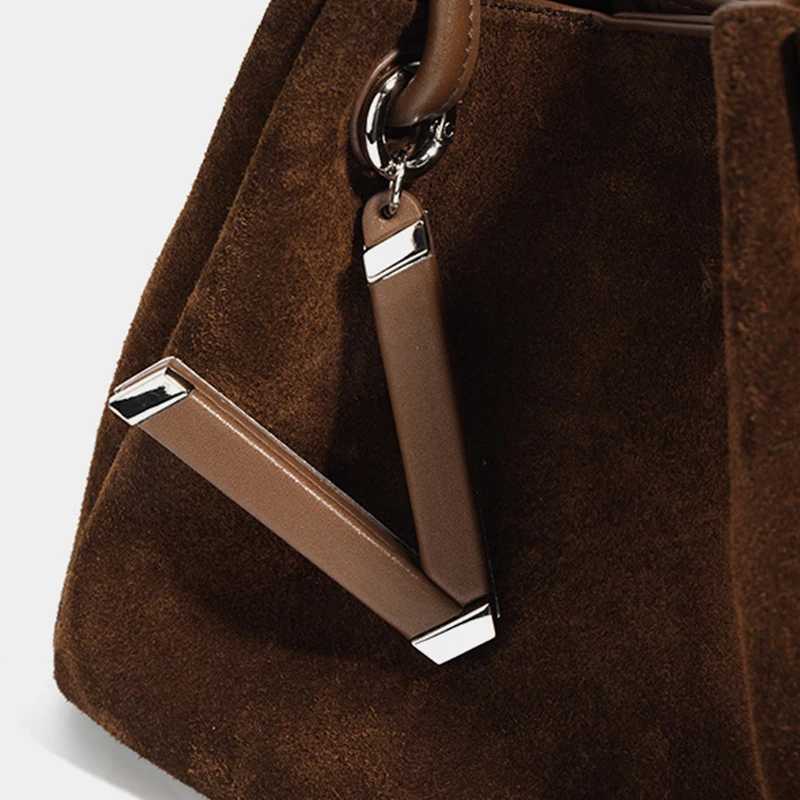 Luxury Suede Leather Crossbody Shoulder BagHigh Quality Shopper Basket Bucket BagTrendy Classic Womens Vintage Brown HandbagW251112