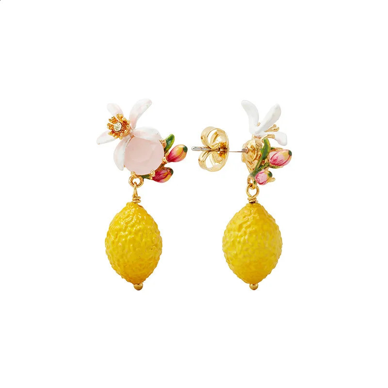 Arrival Temperament Niche n Enamel Ins Style Cute Open Lemon Flower Stud Earrings Ear Clip Natural Pearl Hook Earrings 250411