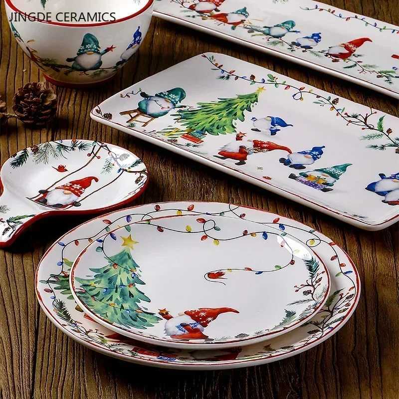Christmas Exquisite Ceramic Plate Christmas Decoration Dinner Plate Healthy Underglaze Color Salad Plate Kitchen Tableware Accessories Y251113