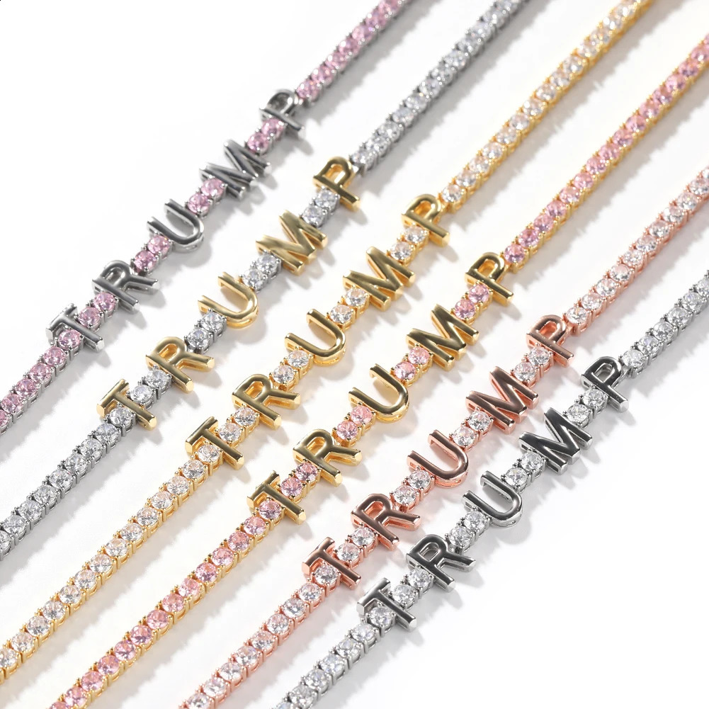 Bling King Womens Customized Name Bracelet CZ 3mm Tennis Chain Iced Cube Zircon 18K Gold Plated DIY Letter Jewelry Gift 250408