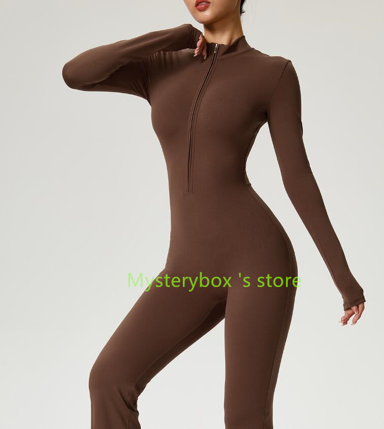Yoga Outfit Wear Jumpsuit Bodysuit Bell-bottoms Outfits Zipper c Yoga Dance Fitness Tight Fitting Sports Women Ladies Clothes Suits Mysterybox Store