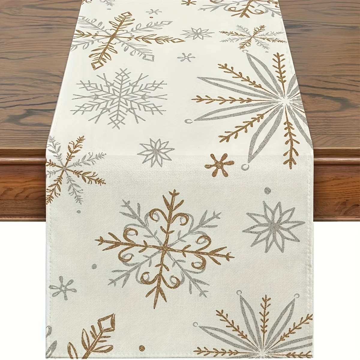 Christmas Winter Table Runner Snowflake Decorations White Gold Winter Runner for Table Seasonal Chriatmas Winter Holiday Decor Y251113