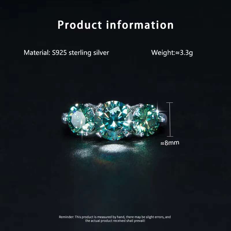 S925 Sterling Silver Three Diamond Fashion Light Luxury 4 CT Moissanite Ring for Women Wedding Engagement Rings