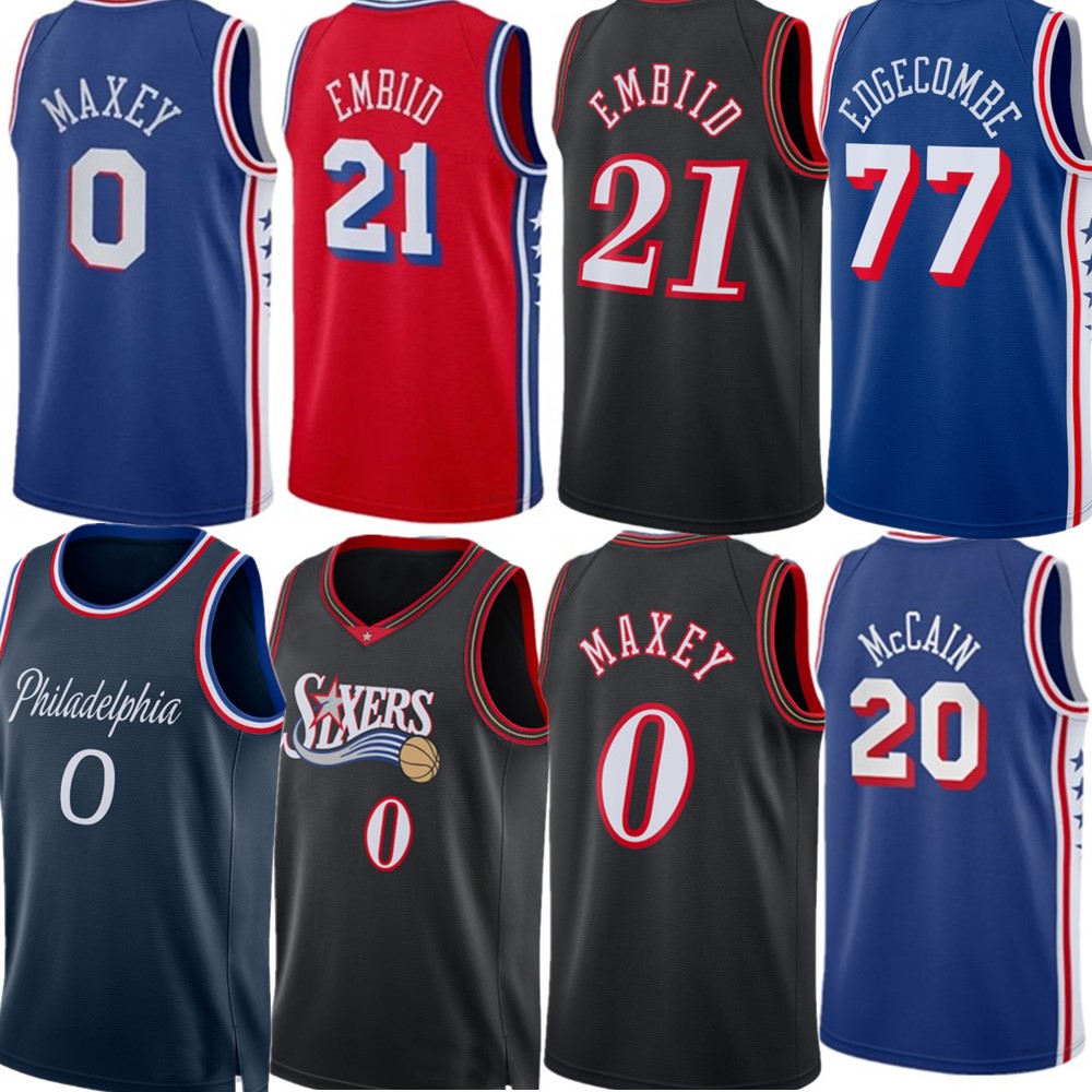 Custom V. J. Edgecombe Joel Embiid Tyrese Maxey Basketball Jersey Allen Iverson Kelly Oubre Jared McCain Retro Shirt Blue Jerseys