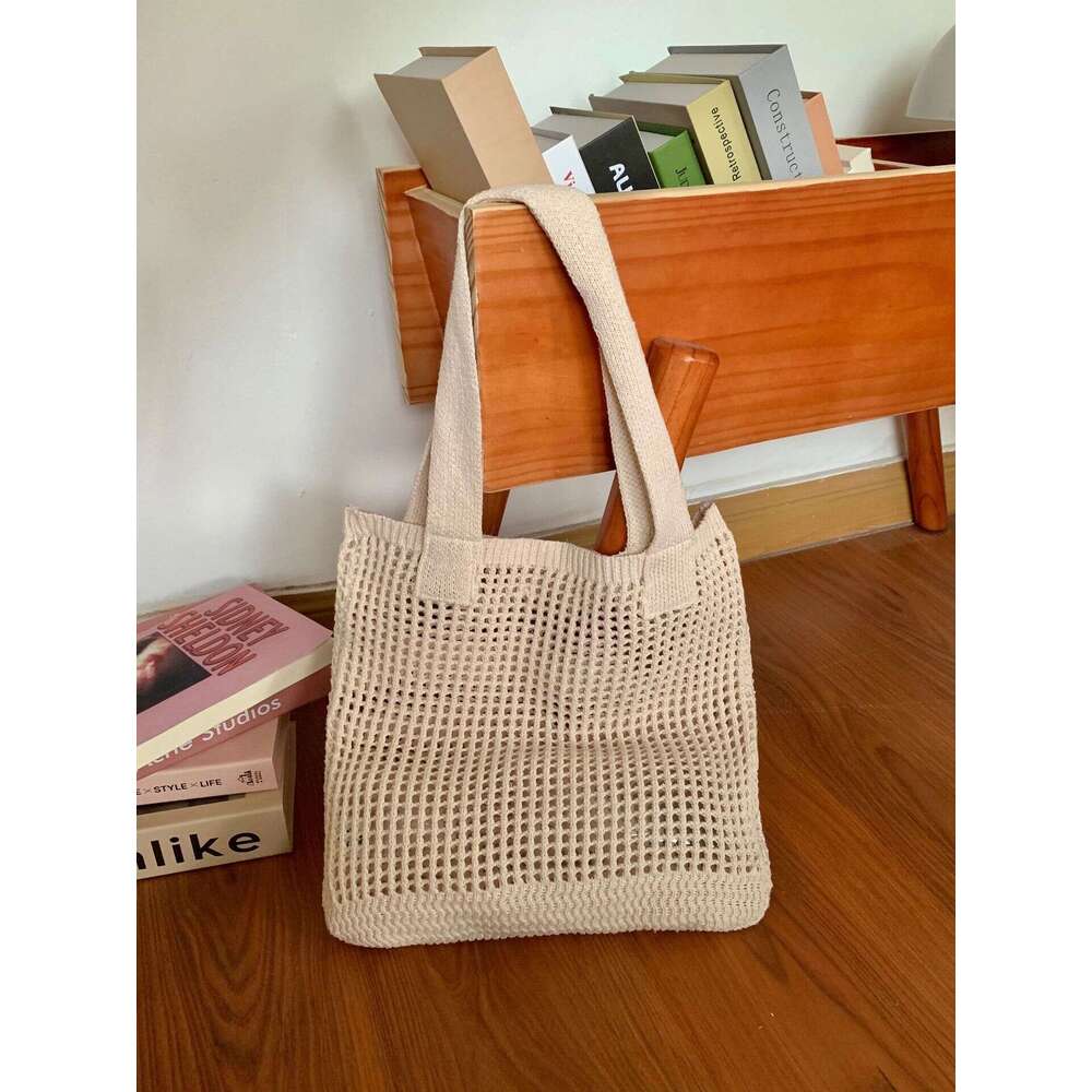 Summer niche versatile knitted simple woven mesh hollowed out women's shoulder bag, tote handbag