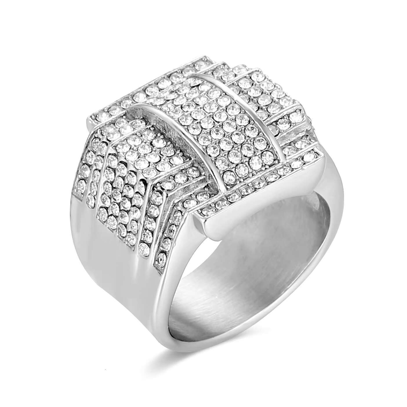 Hot Sale Custom Fashion Stainless Steel Jewelry Party Diamond CLASSIC Wedding Ring Hip Hop Mens Ring