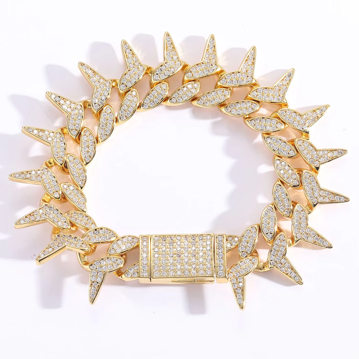 BES Fashion Hip Hop 23 MM Unique Thorn k Iced Out Zircon Gold Plated Miami Cuban Chain Necklace for Men