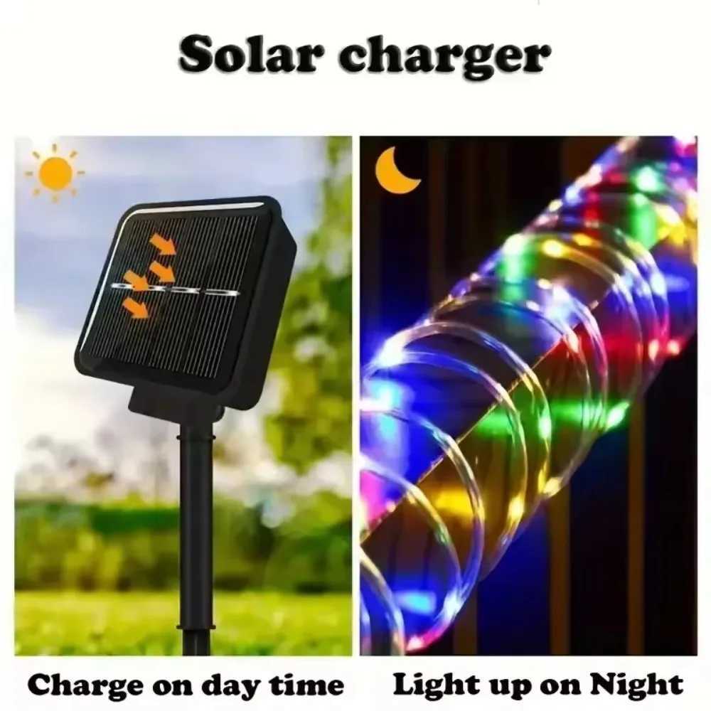 7M/12M/22M Outdoor Solar Tube Rope Led Light Garden Waterproof Strip Lights for Christmas Decoration Wedding Fence Fairy Lamp W251112