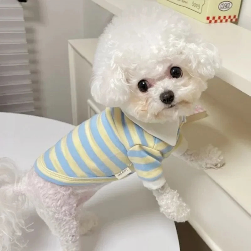 Pet Dog Polo Shirt Summer Cool Dog Clothes Cute Striped Dog Sweathshirt Breathable Cat Shirt Pet Costumes Simple Dog Vest 250407