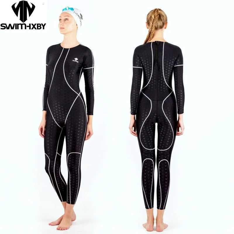 Womens Sharkskin Waterproof Competitive Swimsuit Upf 50 Sun Protection Long Sleeve Swimwear For Swimming Diving SurfingW251113