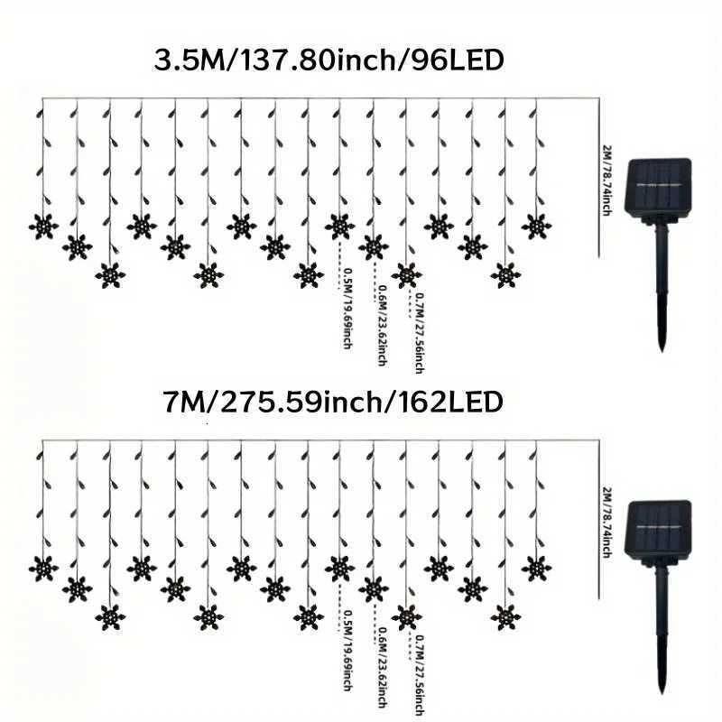 Snowflake Garland Christmas Lights Outdoor 2025 Led Icicle Curtain Garlands 9M 162LEDs Solar Power Waterproof IP44 New Year Xmas M251113