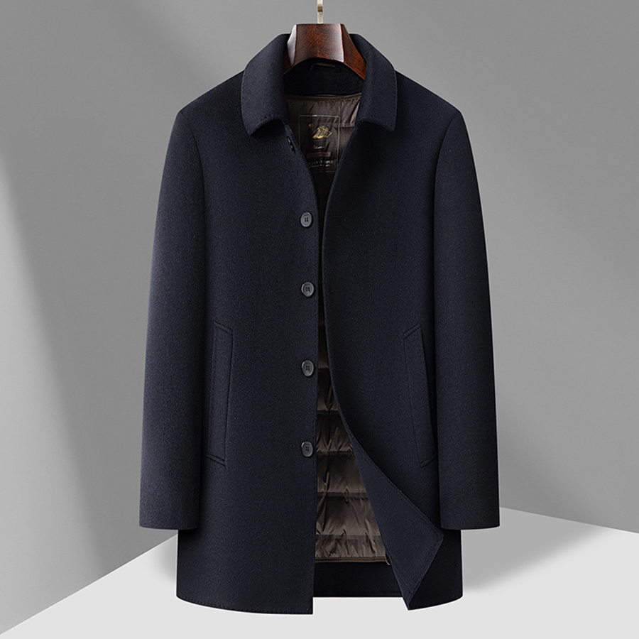 Men's Wool QYLVAWOY Winter Thickened Coat Middle-Aged Dad's Style Mid-Long Lapel Woolen Outerwea Abrigo Para Hombre LJ2068