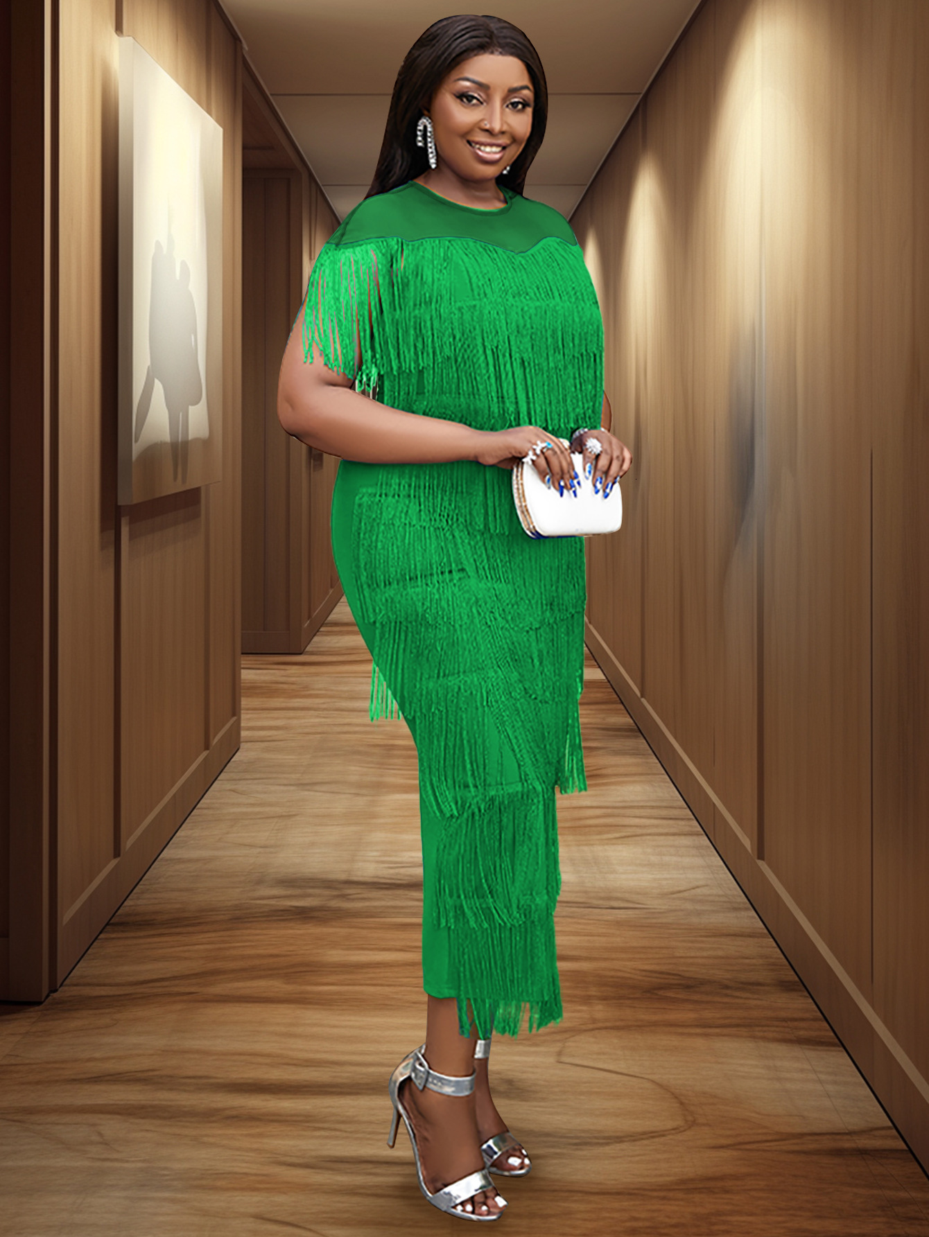 Party Dresses Women Summer Sexy Fringed Embellished Bodycon Celebrity Evening Dress Short Sleeve Fringe Tassel Club Party Dress Vestidos 230211