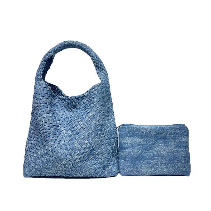 2025 Designer Woven Tote Bags For Women Denim Shopping Fashion Large Capacity Shoulder Bag Casual Handbag
