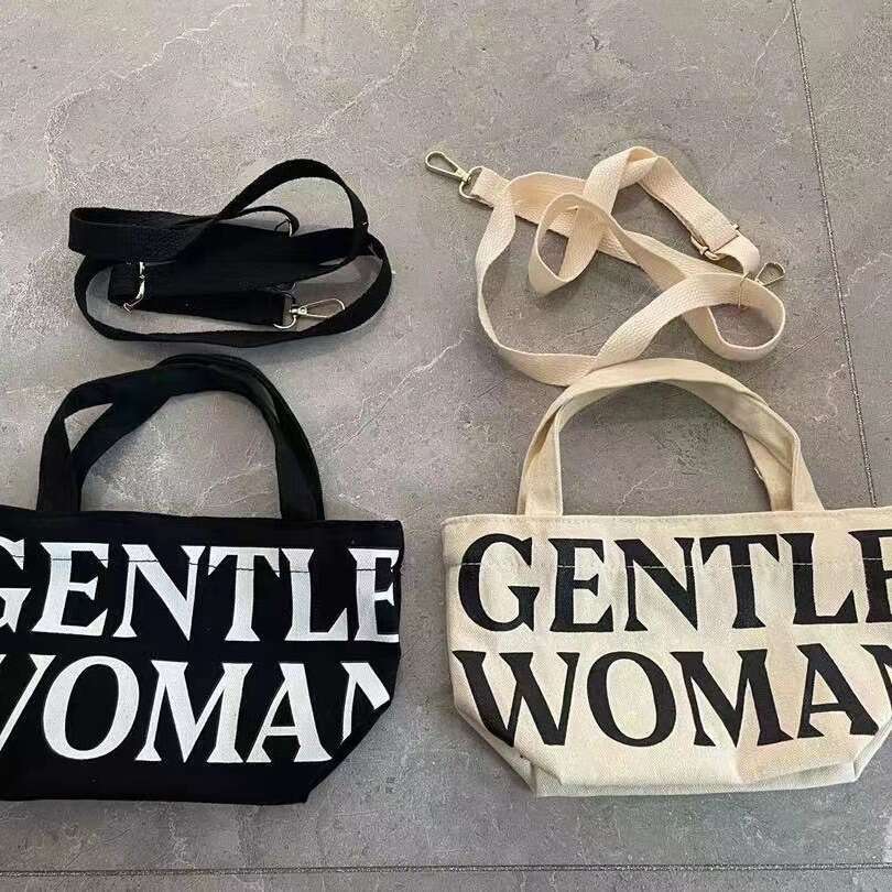 INS trendy crossbody artistic casual single shoulder hand-held dual-use letter canvas shopping bag