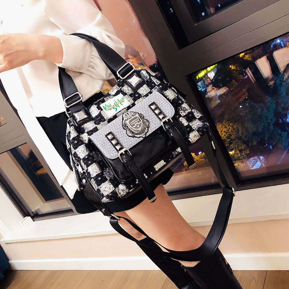 Backpack Kuerduo denim sequin for women new trendy large capacity rivet handbag versatile shoulder bag