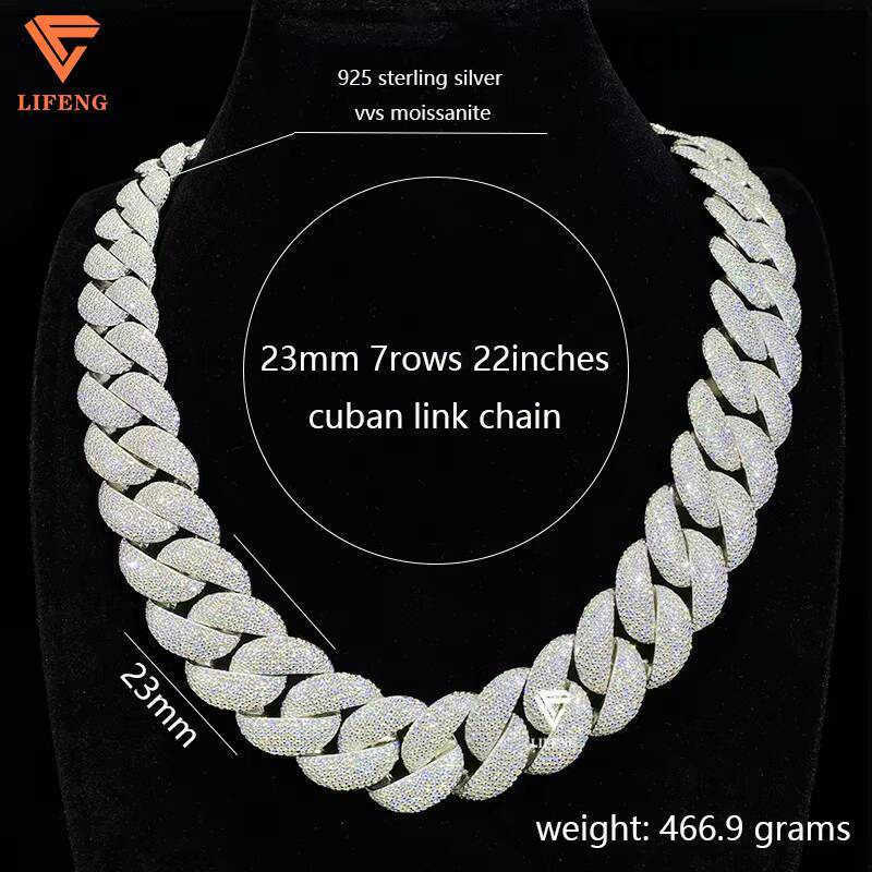 23mm High Quality Hip Hop Jewelry Big Cuban Link Chain Custom Mens Necklace Iced Out VVS Moissanite Diamond With Gra Certified RandomText