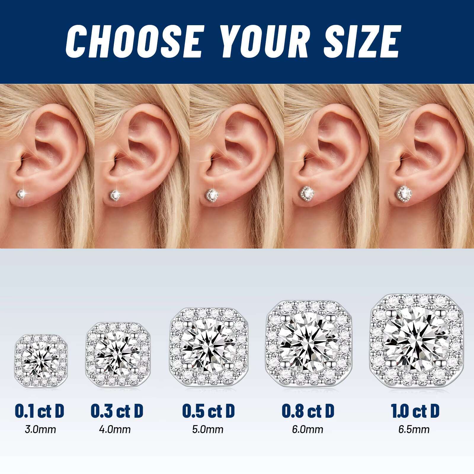 High Brightness 925 Sterling Silver Ladies Moissanite Earrings Moissanite Stud Earrings