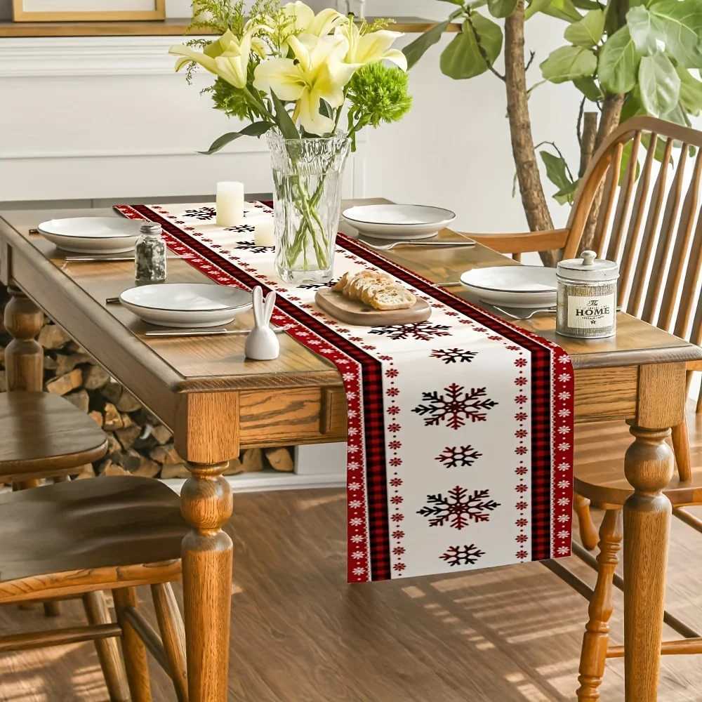 Christmas VIKAMA Red Snowflake Design Christmas Table Runner Kitchen Dining Table Decoration Home Party Decorative Table Runner Y251113