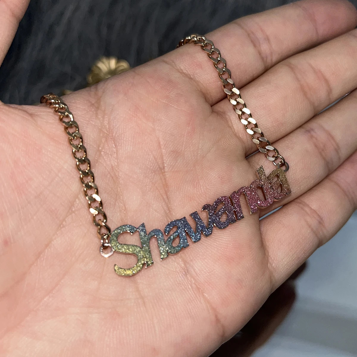 Customized Name Necklace Name Necklace Color Stickers Pendant Stainless Steel Cuban Chain Necklace Personalized Jewelry Gift 250409