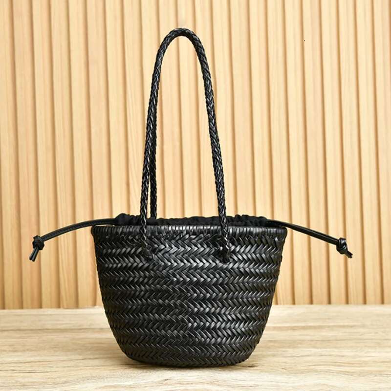 Genuine Leather Vintage Hand Tote Top Quality Women Weave Basket Shopping Bags Travelg Beach Hobos Handbag