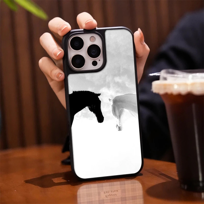 Black and White Horse Phone Case Compatible with iPhone 17 Pro Max Case iPhone 16 Matte PC 15 Personalized 14 Large Hole 13 Hard