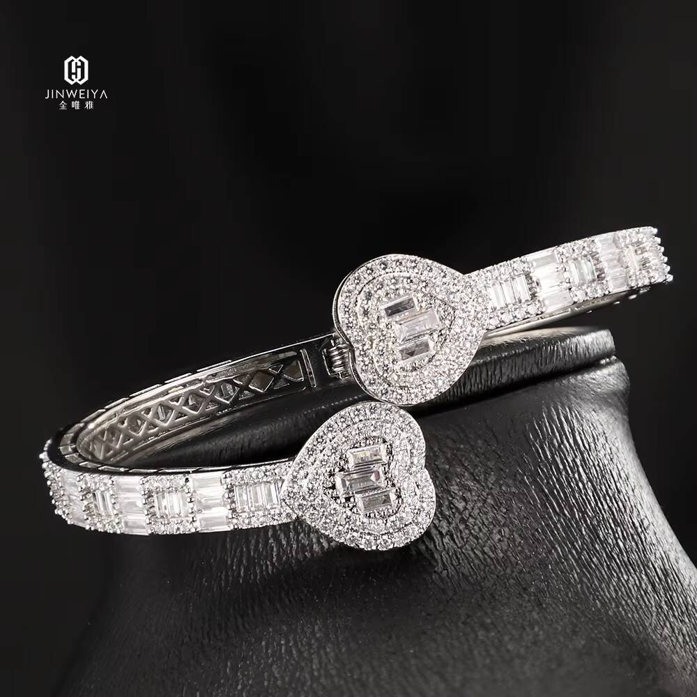 JWY Jewelry Hip Hop Moissanite Cuban Bracelet for Men Women Geometric Heart Spring Buckle Link Chain Soft Bracelet