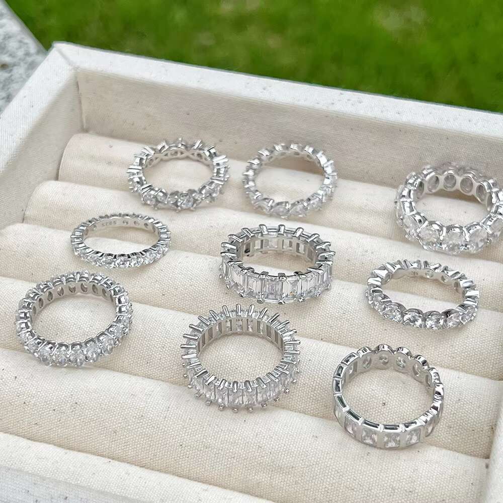 Dylam Silver Bague 8A Zirconia Eternity Engagement Diamond Wedding Ring Stackable 18K Gold Plated Rings Jewelry Women