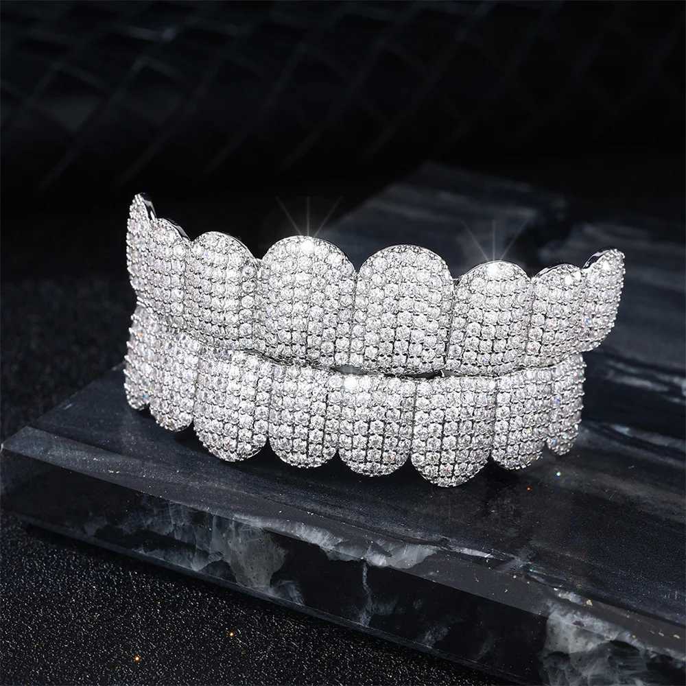 D Z Fashion Silver Plated Cubic Zirconia Grilz Set Suitable for Men Women Hip Hop Upper and Lower Oral Removable Tooth JewelryXJ250412