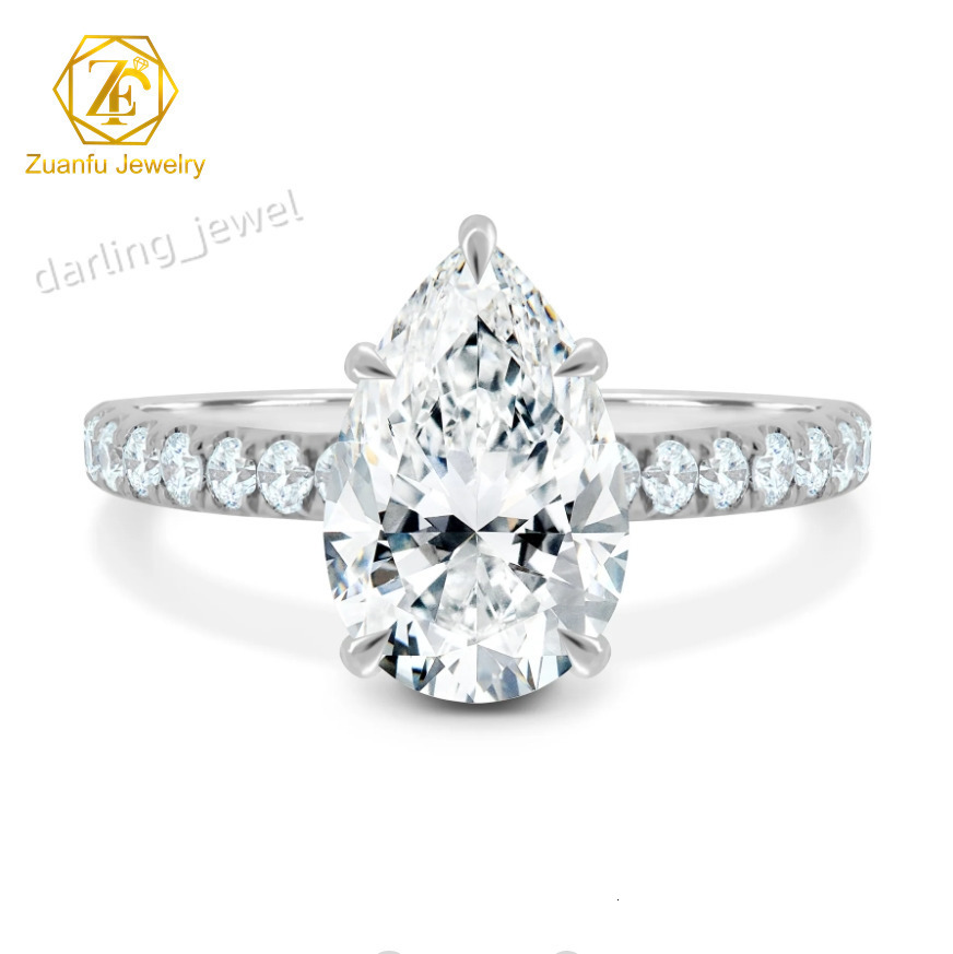 Trendy Jewelry 14K White Gold 3CT Pear Cut Halo Ring Band Moissanite Diamond Luxury Wedding Engagement Ring for Women