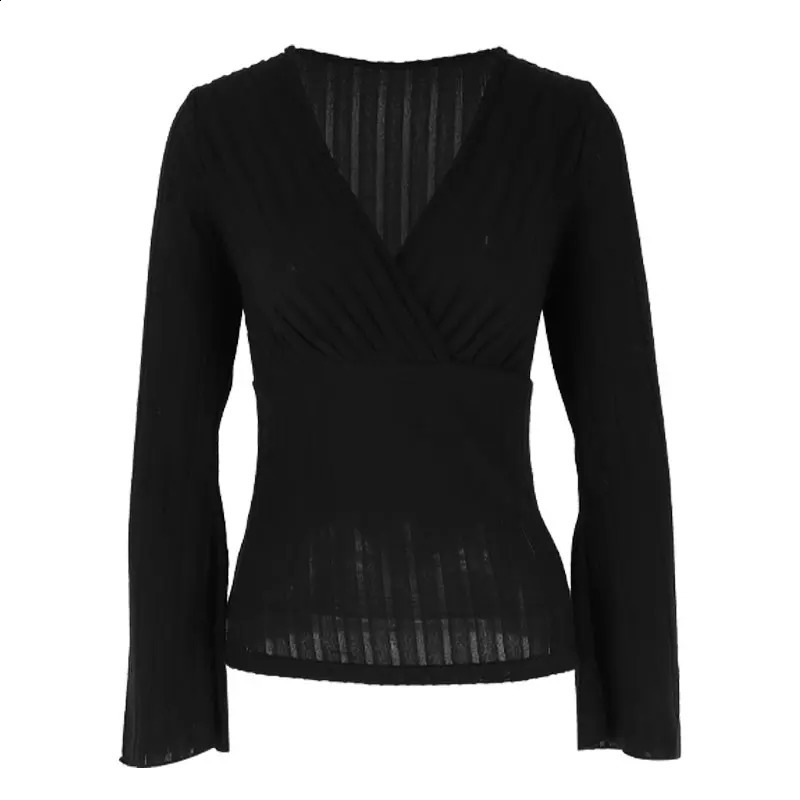 COOL STORE Spring Tshirt Womens Top Fashion Long Sleeve Black Sexy Vneck Low cut Elegant Edition 250407