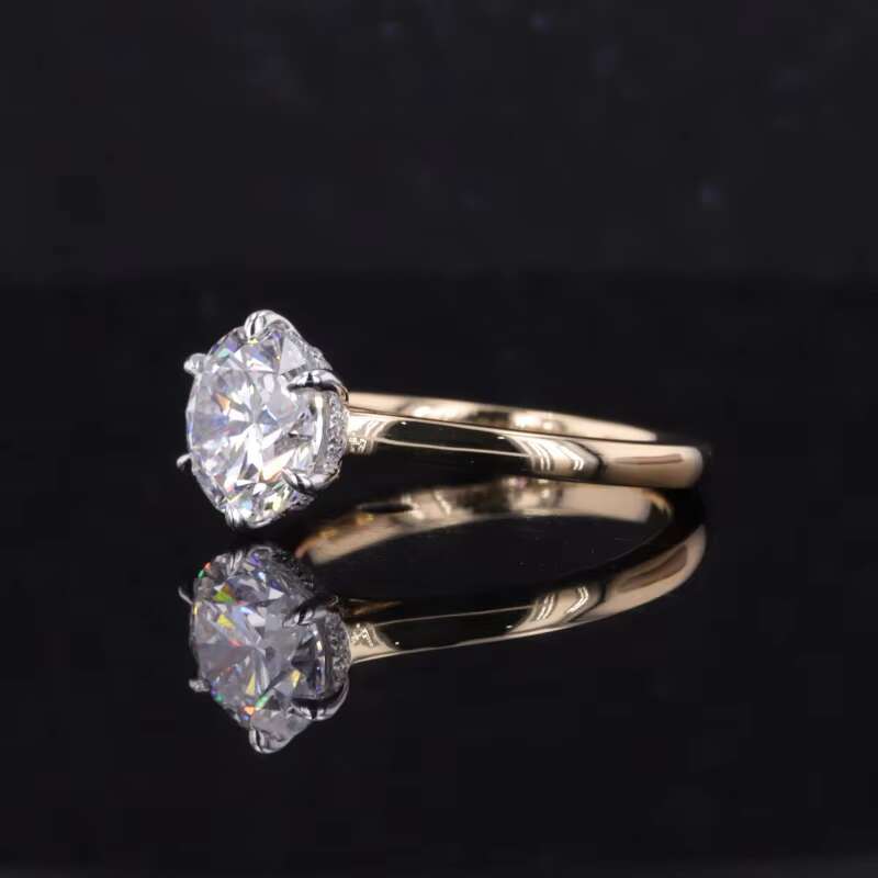 High Quality Fine Jewelry 14k Two Tone Gold Color 1ct and 2ct D VS1 Lab Grown Diamond Engagement Rings