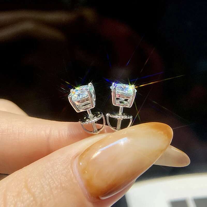 GRA D Color Brilliant Round Cut Lab Moissanite Diamond Stud Earrings for Women 925 Sterling Silver Wedding Earrings Fine Jewelry