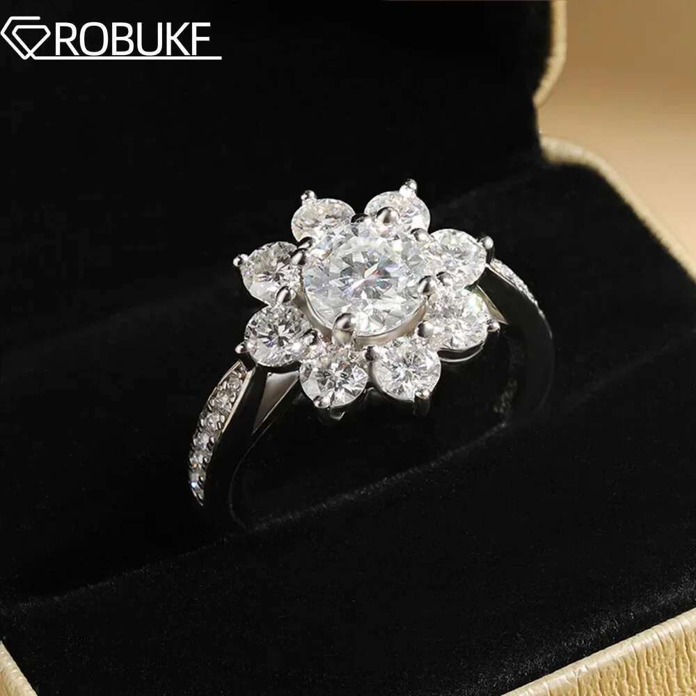 GRA Certificate All Moissanite Ring For Women Sunflower Brilliant Diamond S925 Silver 18K Plated Wedding Band Fine Jewelry Gifts