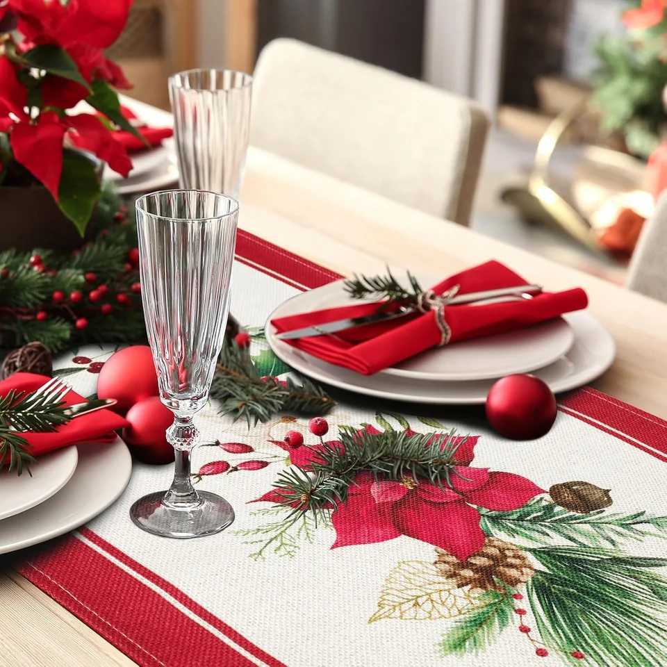Christmas VIKAMA Christmas Red Restaurant Table Flag Flowers Seasonal Winter Holiday Kitchen Table Decoration Home Decoration Y251113