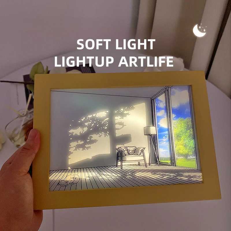 Beautiful LED Light Painting Indoor Sunlight Window Wooden Photo Light Dimming Wall Artwork Table Lamp Home Decor Night Lamp M251113