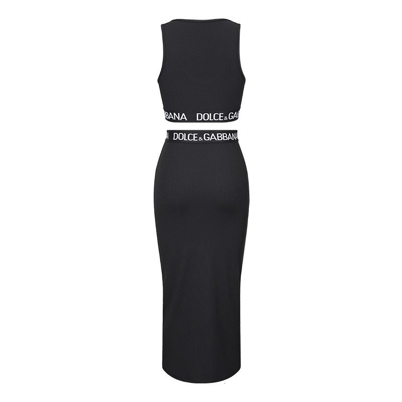 9 days arrived Summer New Fashion Casual Vest High Waist Bodycon Long Skirt Letter Ribbon Casual Two-Piece Set for Women - view 5