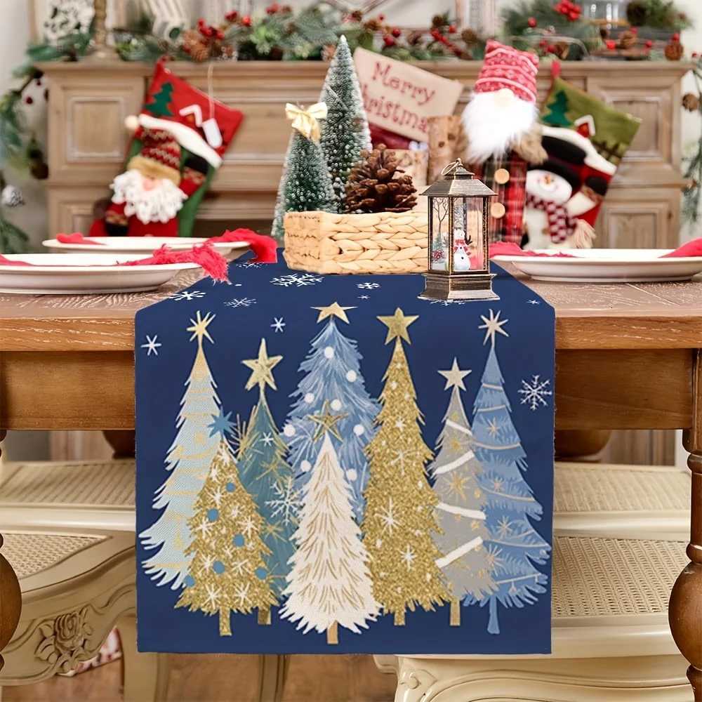 Christmas Bohemian Christmas navy blue with gold Christmas tree snowflakes and stars graphic durable party farmhouse style holiday decorat Y251113