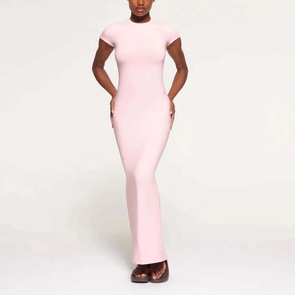 Women's Wear Slit Thread Hip Dress Short Sleeve Long Skirt